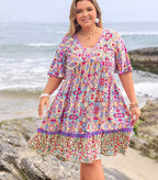 Plus Size Printed Dress with Lace Detail and Half Sleeves