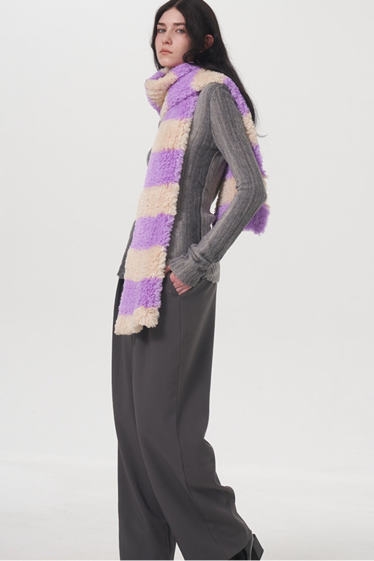 Fuzzy Striped Scarf Contrast Multifunction Head Long Fashion Accessories Vivid Violet One Size bc8b0d07-c3a8-4eef-971e-fef6c25af65e-Max Trendsi