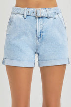 RISEN Roll Up Denim Shorts Women's High Rise Belted Light Washed LIGHT bc9b5eef259d44bf8d784cdddf9060fc-Max-Origin Trendsi