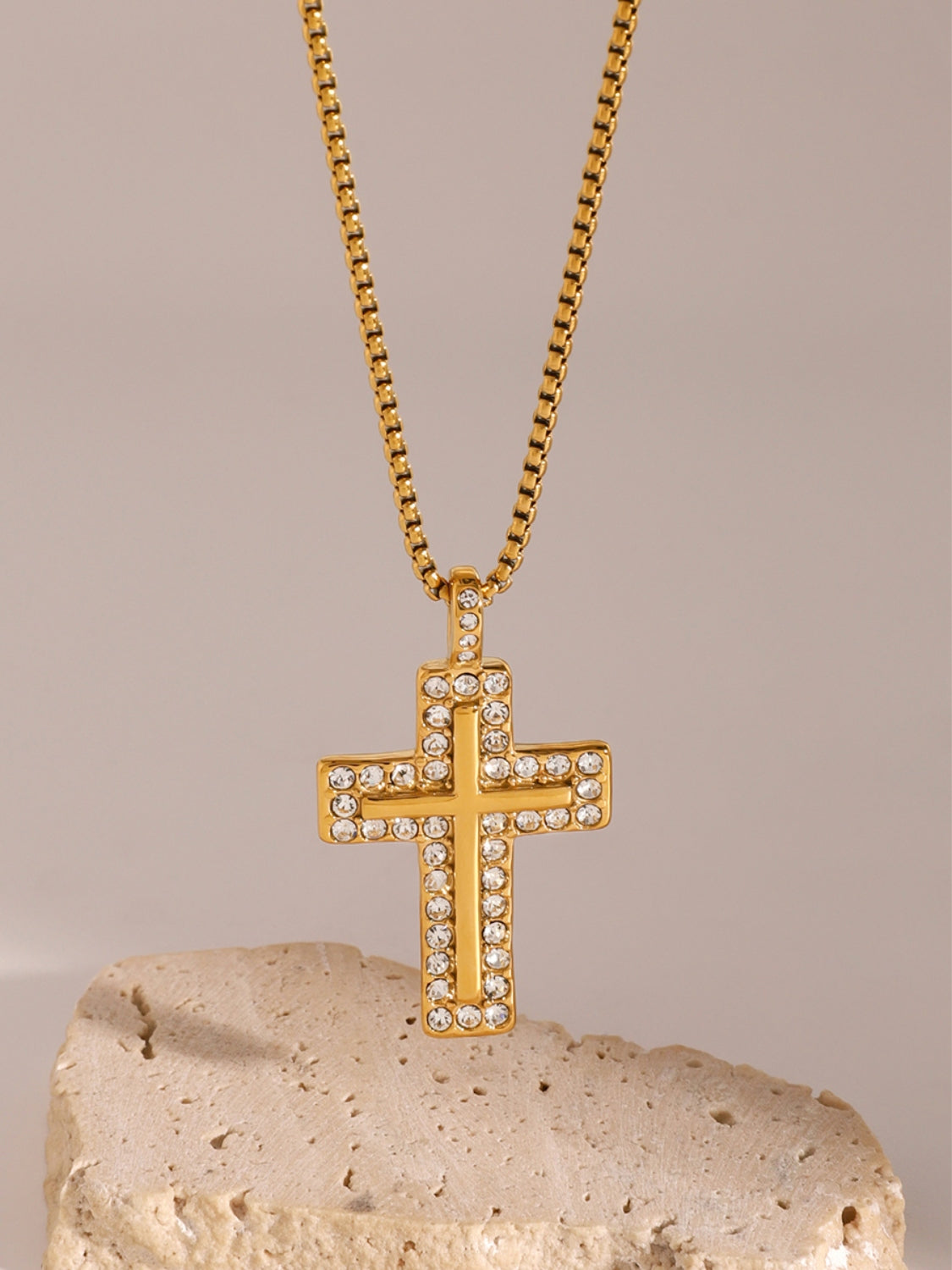 18K Gold-Plated Necklace Cross Inlaid Zircon Gold Women Chain Jewelry