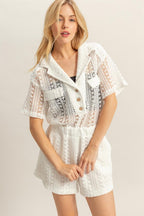 HYFVE Crochet Romper White Button Front Short Sleeve Jumpsuit White bca32b51-f2ef-4062-b610-17a1bb052014-Max Trendsi