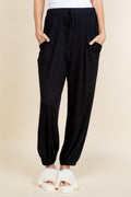 Super Lady Joggers Black Pants Drawstring Elastic Waist with Pockets Black bcbc243e-8abe-464e-9c5f-1e8d4c657bee-Max Trendsi
