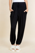 Super Lady Joggers Black Pants Drawstring Elastic Waist with Pockets Black bcbc243e-8abe-464e-9c5f-1e8d4c657bee-Max Trendsi