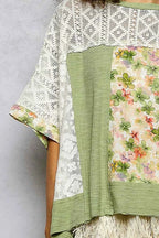 POL Floral Blouse Sage Patchwork Lace Accent Short Sleeve Top bcc5d7a2-d1a9-491c-88ec-12eeeff33206-Max-Origin Trendsi