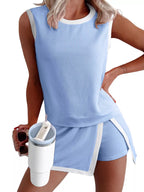 Ribbed Knit Sleeveless Top and Skort Two-Piece Set