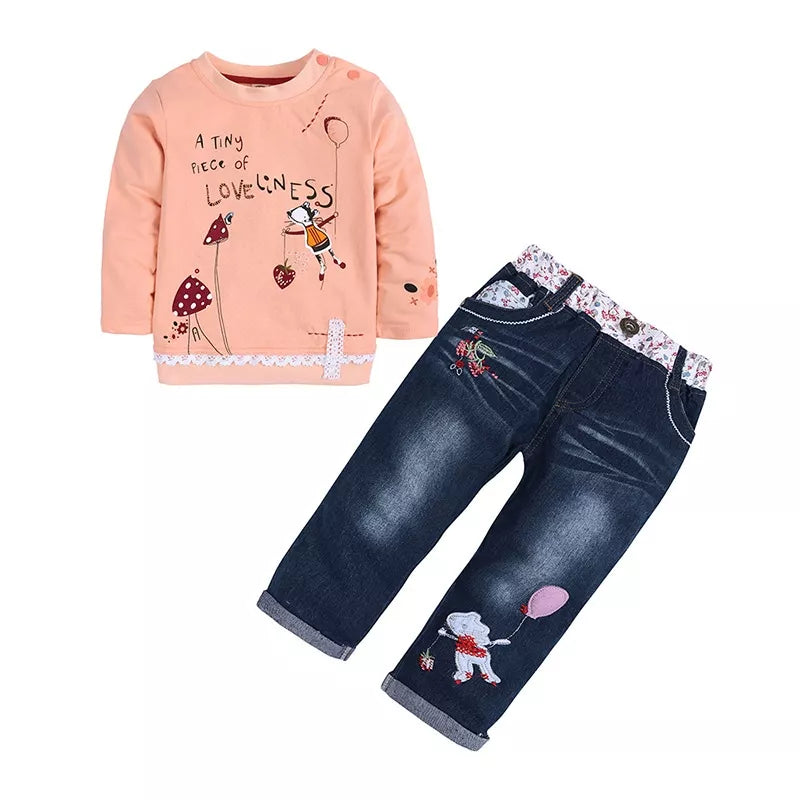 Girl's Outfit Set Long Sleeve Round Neck Top and Jeans for Children Pale Blush bcd9b5e0-d429-4a0c-9411-86bfb060a6aa-Max-Origin Trendsi