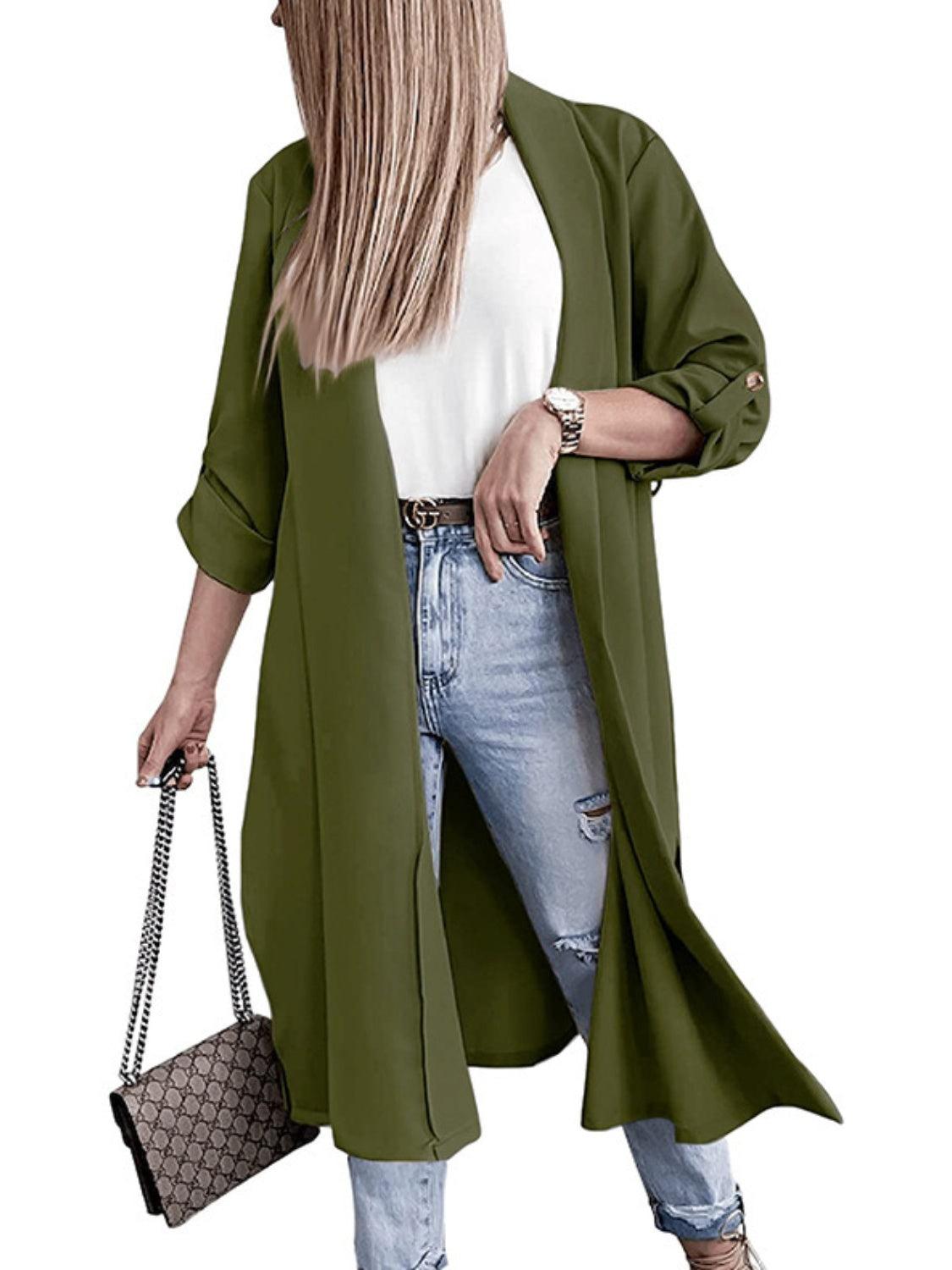 Trench Coat Slit Open Front Roll-Tab Sleeve Outwear bcdea387-4b3d-4293-ae09-25929c4181d6-Max Trendsi