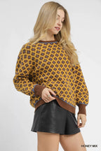 Umgee Womens Sweater Abstract Print Honey Mix Crew Neck Knit Pullover bcef01f5-3629-40cd-9dbe-f772b6658656-Max-Origin Trendsi
