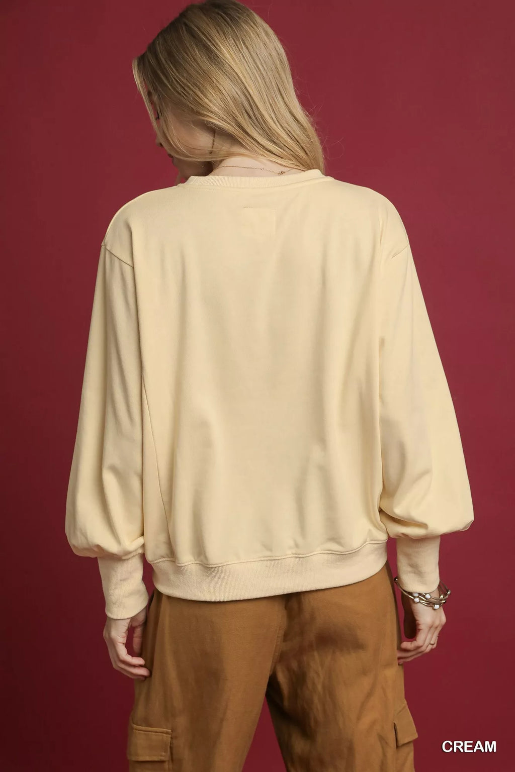 Umgee Christmas Sweatshirt HO HO Applique French Terry Cream Top bcf82683-5010-4d86-abfd-c4aca68153cf-Max-Origin Trendsi