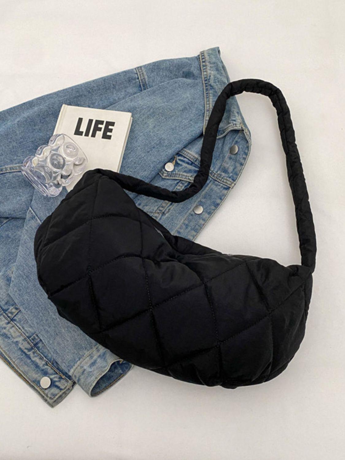 Quilted Polyester Large Crossbody Bag Zipper Hobo Handbags Black One Size bd012d37-0fd4-4c7f-9015-107d53e29ce3-Max Trendsi