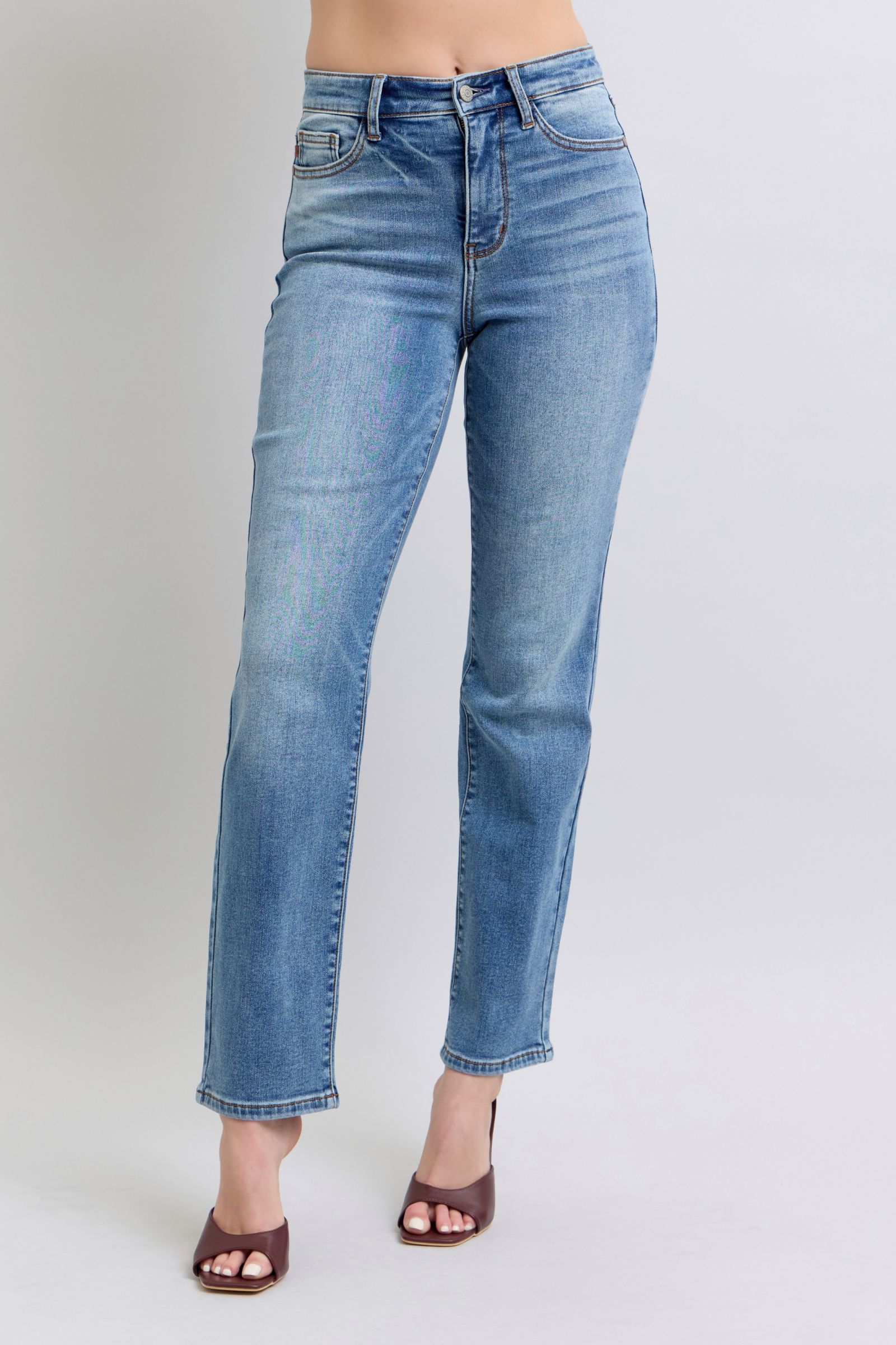 Judy Blue Jeans Medium Wash Thermal Straight Denim Pants with Pockets