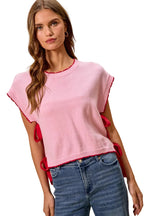 SO ME Lightweight Dolman Sleeve Sweater Top with Side Ribbon Ties