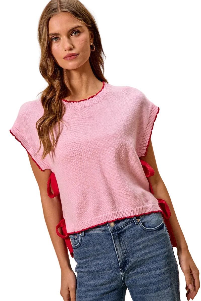 SO ME Lightweight Dolman Sleeve Sweater Top with Side Ribbon Ties