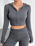 Sweater Set Zip Up Hooded Crop Top and Flare Pants Gray Knit Women 2 Pcs bd25e45e-4fed-4ad1-a17d-ca7fa44ac3ce-Max Trendsi