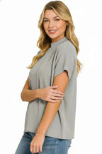 Zenana Viscose Mock Neck Short Sleeve Boxy Sweater