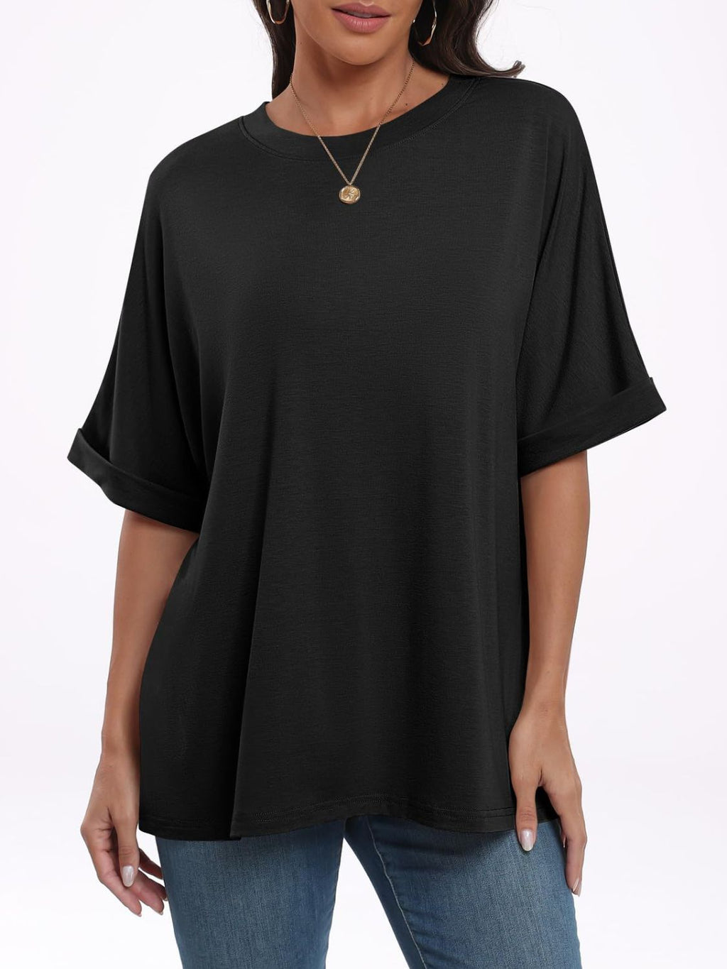 Women T-Shirt Round Neck Half Sleeve Oversized Cotton Blend Basic Style bd3dfc18-90e4-4c68-b03b-66ffd4069650-Max Trendsi