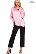 Zenana Satin Shirt Pink Long Sleeve Womens Button Up Top bd40521b-1f45-45a0-83e2-26303696bb79-Max-Origin Trendsi