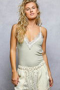 POL Lace Detail V-Neck Ribbed Camisole Tank Top