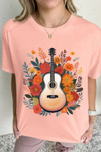 Women's T Shirt Guitar Flower Print Crew Neck Loose Short Sleeve Tees bd442c94-ddcd-405d-9d64-41ffeec76ba9-Max-Origin Trendsi
