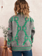 Women's Sweater Contrast Round Neck Long Sleeve Oversized Ribbed bd4be09cb4d84a7ebdff621bca9f11de-Max-Origin Trendsi