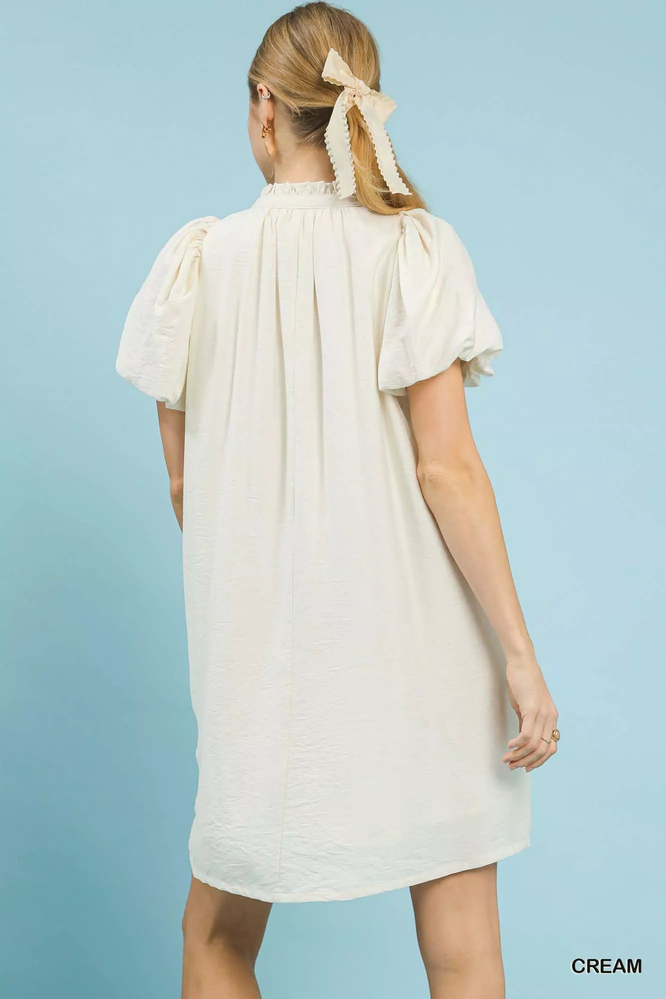 Umgee Mini Dress Cream Floral Embroidered Puff Short Sleeve bd599d7f-79f8-454b-8f15-e57ab443a186-Max-Origin Trendsi