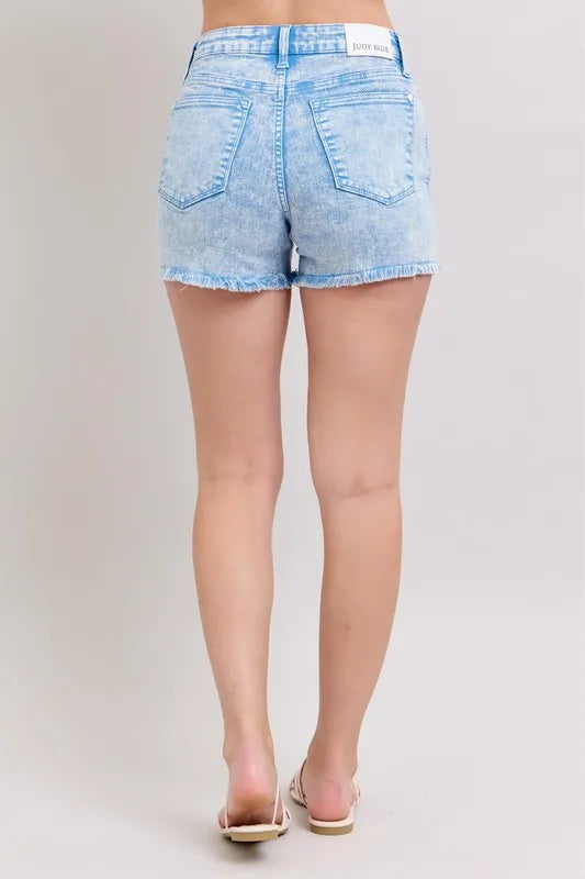 Judy Blue Denim Shorts Mid Rise Garment Dyed Cyan Blue S M L bd6bae74e3014cd189157ed9cf906a5c-Max-Origin Trendsi