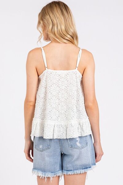 Mittoshop Cami Top White Textured V-Neck bd70458c-22b1-4525-86f4-fe33271b2b05-Min Trendsi