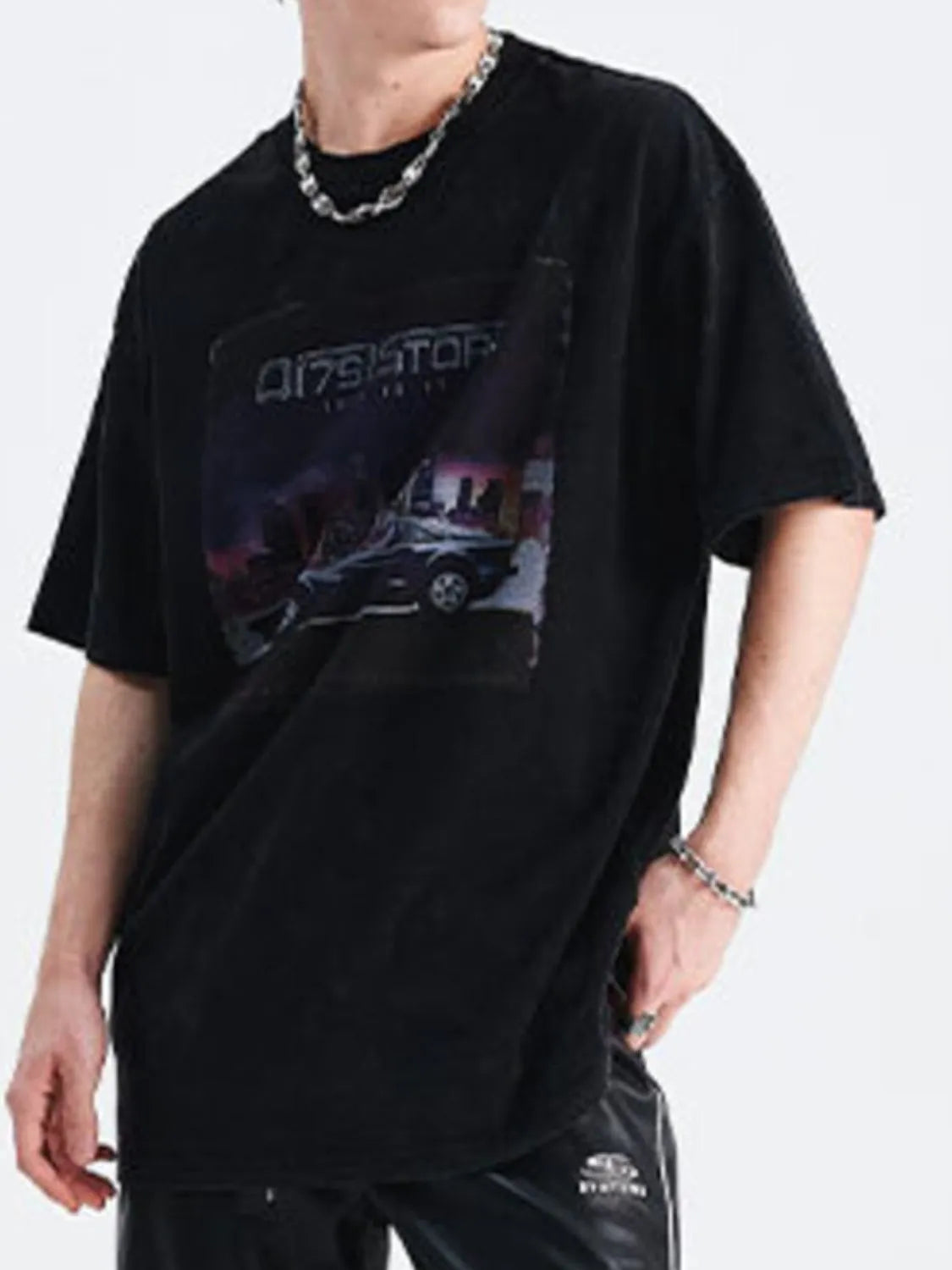 Men's Cotton T-Shirt Black Washed Car Graphic Print Round Neck Short Sleeve Top bd74e7da-f4a7-440b-9739-628434bf8c62-Max-Origin Trendsi