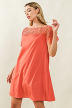BiBi Dress Crochet Lace Yoke Detailed Wrinkled Short Sleeve bd7c66d21de147a5b7220cb5a4be4a96-Max-Origin Trendsi