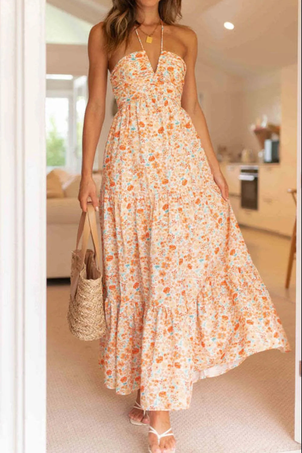 Floral Maxi Dress Halter Cut Out Neck Tiered Backless bd7e21f3-1d32-45c4-a18b-d0f892ce1965-Max-Origin Trendsi