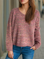 Heathered Colorful Sweater V-Neck Long Sleeve Basic Style Pullover Dusty Pink One Size bd89992b-611d-4305-83de-3c214f85a002-Max Trendsi