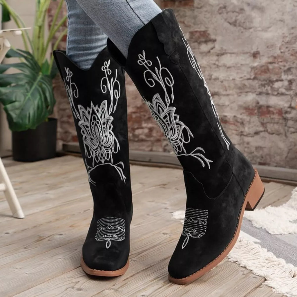 Women's Boots Western Embroidered Block Mid Heels Shoes Black bd9a5a50331b45448113e3f81000cfc1-Max-Origin Trendsi