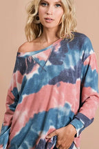 BiBi Tie Dye Womens Sweatshirt French Terry Pullover with Front Stitching Detail bdadb5b41cab460fabfc899f13c6030b-Max-Origin Trendsi