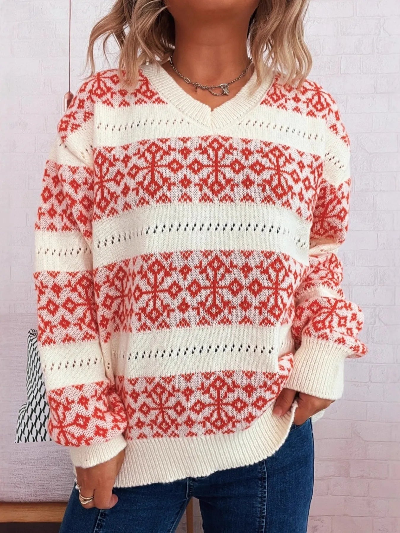 Women's Sweater Contrast Ribbed Hem Long Sleeve Pullover Orange One Size bdaf0603f3734a33906a4bb0a463a3a0-Max-Origin Trendsi