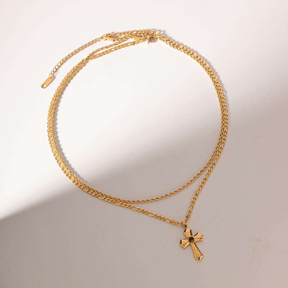Cross Necklace 18K Gold-Plated Double Layered Jewelry bdbadc4a-be30-493c-8d3a-6a269d268b5a-Max Trendsi