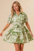BiBi Mini Shirt Dress Floral Green Printed Tiered Belted Short Sleeve AVOCADO bdc563760eaf4b00b207d4939357eadf-Max-Origin Trendsi