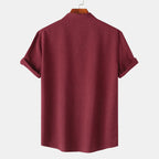 Men's Cotton Shirt Wine Red Button Detail Short Sleeve Blouse Top bdd0ebb3ab9b4d75915d3d57ffc8f6c9-Max-Origin Trendsi