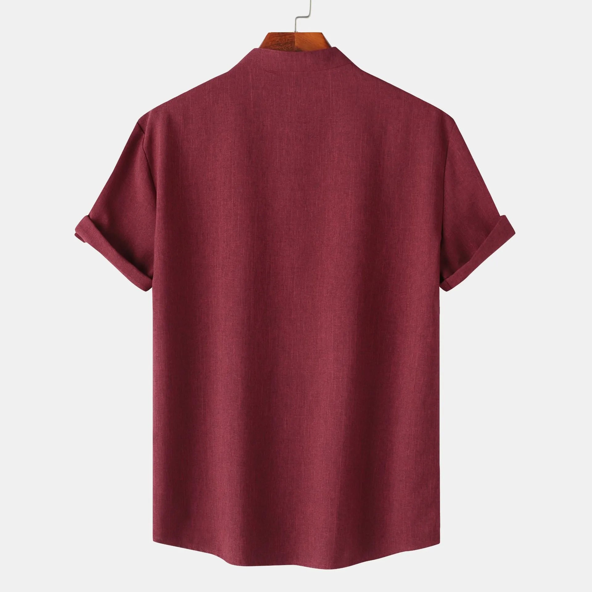 Men's Cotton Shirt Wine Red Button Detail Short Sleeve Blouse Top bdd0ebb3ab9b4d75915d3d57ffc8f6c9-Max-Origin Trendsi