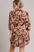 Umgee Shirt Mini Dress Brown Floral Print Puff Sleeve Tie Waist S-2XL bdf74dd8-8b4c-4520-838d-df3a35ddb162-Max Trendsi