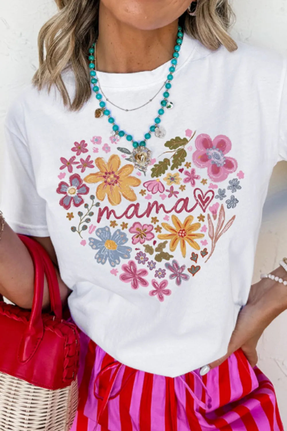 T-shirt MAMA Flower Heart Cotton Blend Graphic Top White Tee be037bc1-8ff9-46e1-b9a1-6e9cf38e1d5b-Max-Origin Trendsi