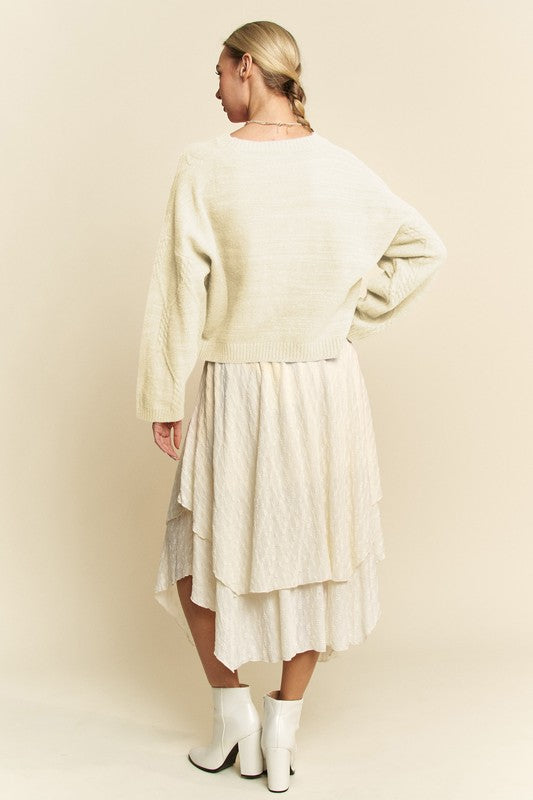 Davi & Dani Sweater Ivory Diamond Cable Pattern Drop Shoulder Long Sleeve be10da8f-f571-4347-bbaf-39b2589f4c5e-Max Trendsi