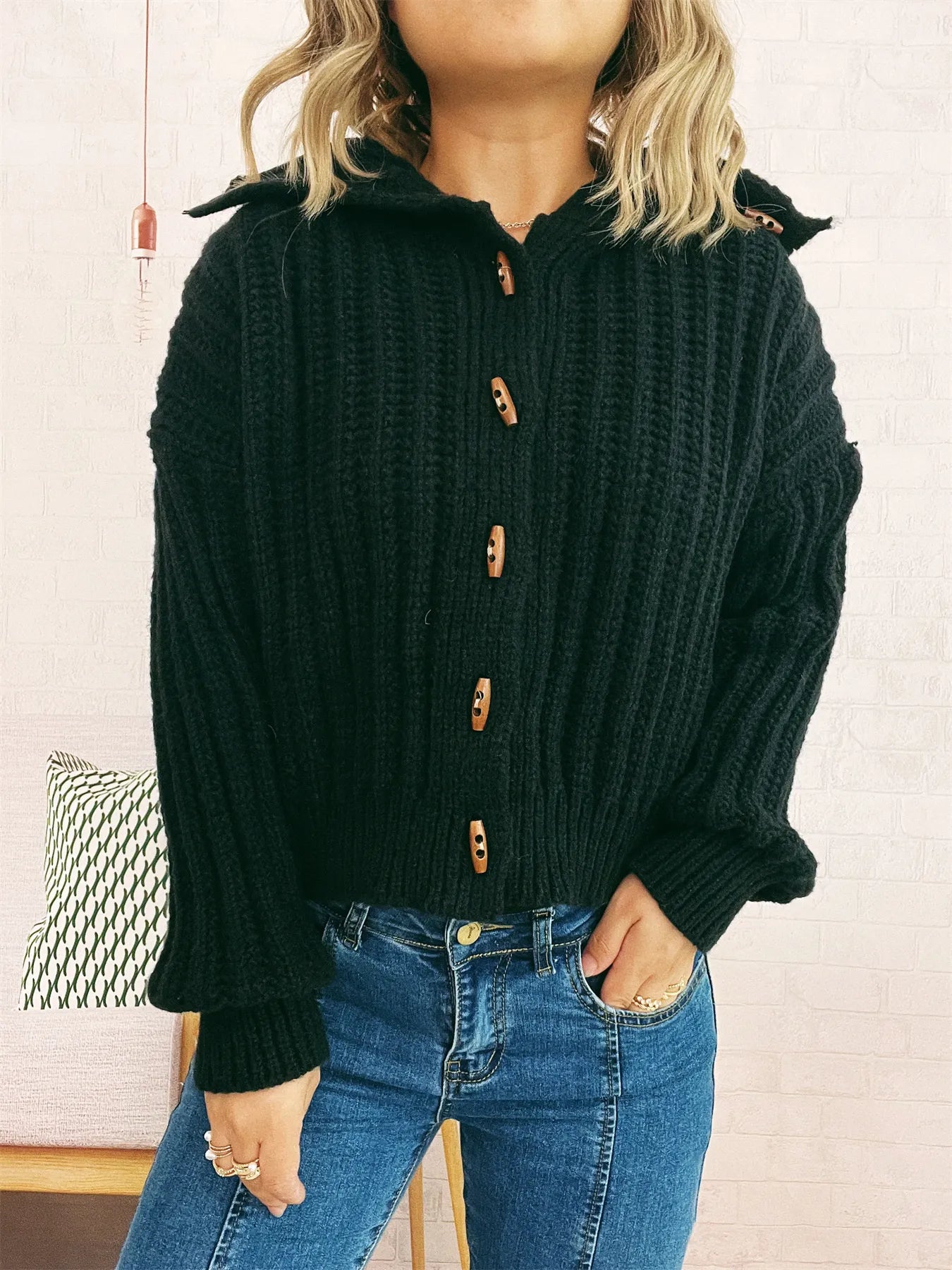 Women's Cardigan Button Up Collared Long Sleeve Knitwear