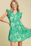 Umgee Babydoll Mini Dress Green Printed Ruffle Cap Short Sleeve Green be245a09-527e-4c2b-8955-88f94cf35982-Max Trendsi