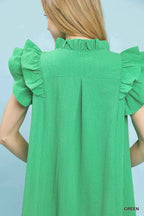Umgee Shift Dress Green Seersucker Ruffle Short Sleeve be27b4a7-3ae0-4d25-8965-f2744b224032-Max-Origin Trendsi