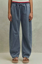 SO ME Stripe Denim Barrel Jeans Drawstring Waistband