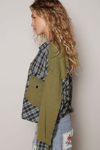 POL Women Plaid Cotton Shirt Olive Button Down Chest Pockets Long Sleeve be31502c-b56b-45fb-af41-ffcc9d0305cc-Max Trendsi