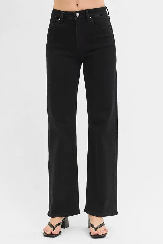 RISEN Black Jeans High Rise Wide Leg Basic Style BLACK be36ee8652224aa5a65a0fbe5b3a1fec-Max-Origin Trendsi