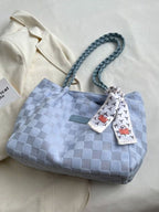 Lightweight Checkered Nylon Shoulder Bag - Medium Size, Imported