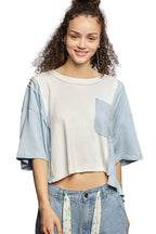POL Color Block Patchwork Cropped T-Shirt