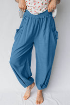 Casual Jogger Pants with Smocked Waist and Drawstring, Pocketed, 55% Cotton 45% Viscose